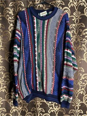 Men’s Coogi-Style Multicolor Vintage Knit
Sweater - Blue/Green/Red